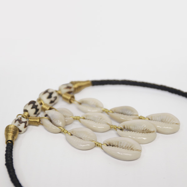 3 Stripes Handmade Cowrie Shell Necklace – Handcrafted Cowrie & Bronze Necklace at Baobabmart