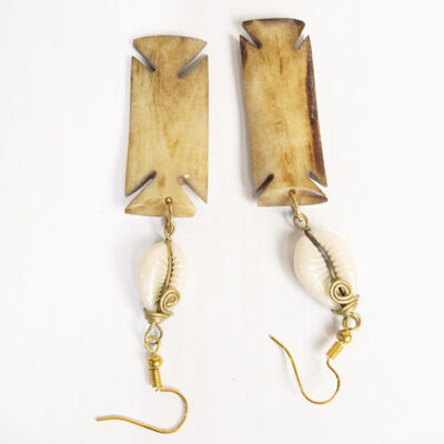 Crafted Rectangle Ox Horn Earrings with Cowries – Handcrafted African Jewelry at Baobabmart