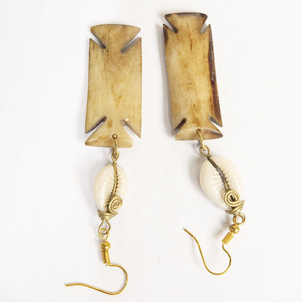 Crafted Rectangle Ox Horn Earrings with Cowries – Handcrafted African Jewelry at Baobabmart