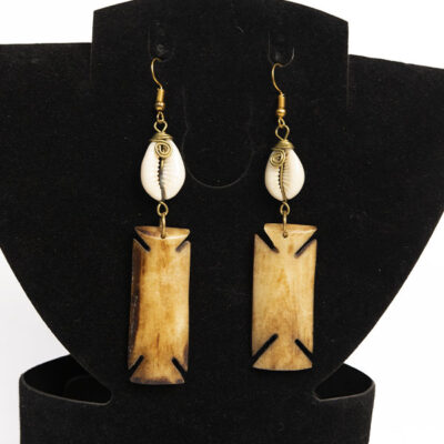 Crafted Rectangle Ox Horn Earrings with Cowries – Handcrafted African Jewelry at Baobabmart