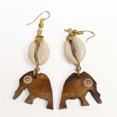 Elephant-shaped Earrings with Cowrie Shells – Handcrafted African Earrings at Baobabmart