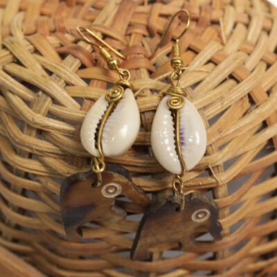 Elephant-shaped Earrings with Cowrie Shells – Handcrafted African Earrings at Baobabmart