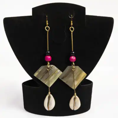 Ethnic Diamond Shape Earrings with Beads – Authentic African Ox Horn Jewelry at Baobabmart