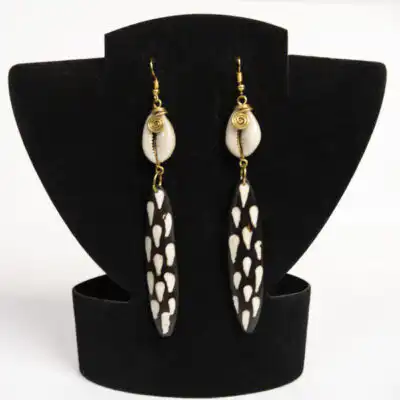 Feather-like Pendant Earrings with Bronze