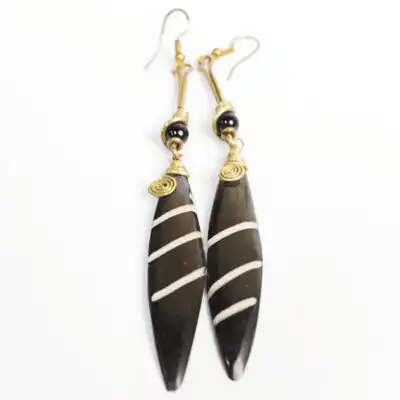 African Ox Horn Earrings with Parallel Lines – Handcrafted Elegant Jewelry at Baobabmart