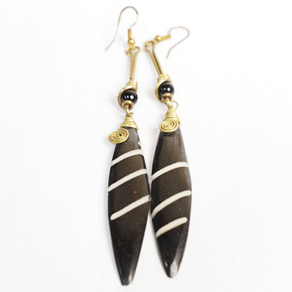 Buy African Ox Horn Earrings with Parallel Lines for Sale