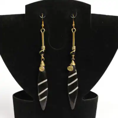 African Ox Horn Earrings with Parallel Lines – Handcrafted Elegant Jewelry at Baobabmart