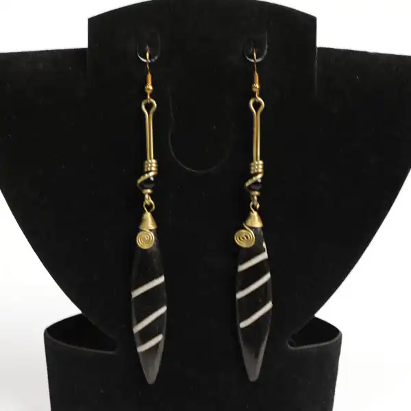 African Ox Horn Earrings with Parallel Lines – Handcrafted Elegant Jewelry at Baobabmart
