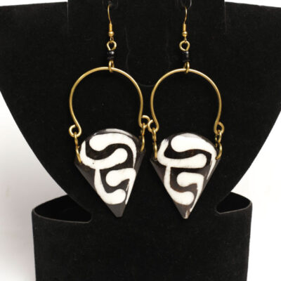Vintage Ox Horn Cone Earrings – Handcrafted Cone Shaped Jewelry with Bronze at Baobabmart - Black and White