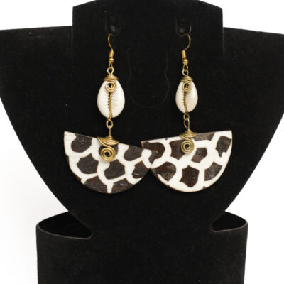 Half Moon Ox Horn Earrings Decorated with Cowries and Bronze – Handcrafted African Jewelry at Baobabmart