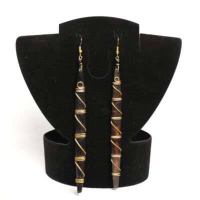 Long Black Authentic Ox Horn and Bronze Earrings – Handcrafted African Jewelry at Baobabmart