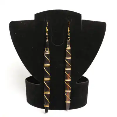 Long Black Authentic Ox Horn and Bronze Earrings – Handcrafted African Jewelry at Baobabmart