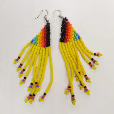 Multi-Coloured Fine Beaded Earrings – Yellow