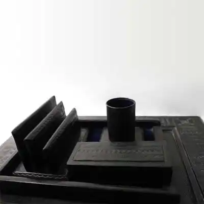 Juego de oficina de cuero negro - Baobabmart