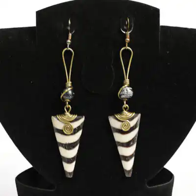 Black and White Ox Horn Triangle Earrings – Handcrafted African Jewelry at Baobabmart
