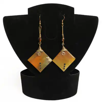 Ox Horn Diamond Earrings Decorated with Beads and Bronze – Handcrafted Jewelry at Baobabmart