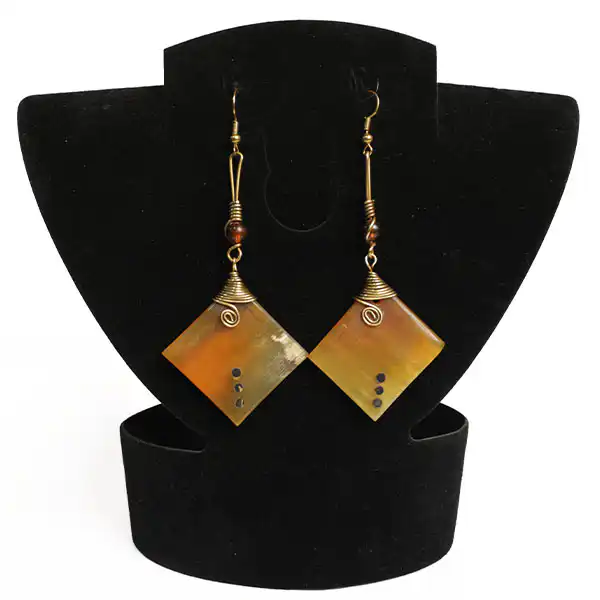 Ox Horn Diamond Earrings Decorated with Beads and Bronze – Handcrafted Jewelry at Baobabmart