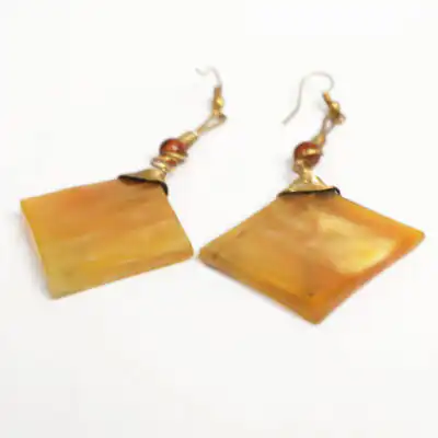 Ox Horn Diamond Earrings Decorated with Beads and Bronze – Handcrafted Jewelry at Baobabmart