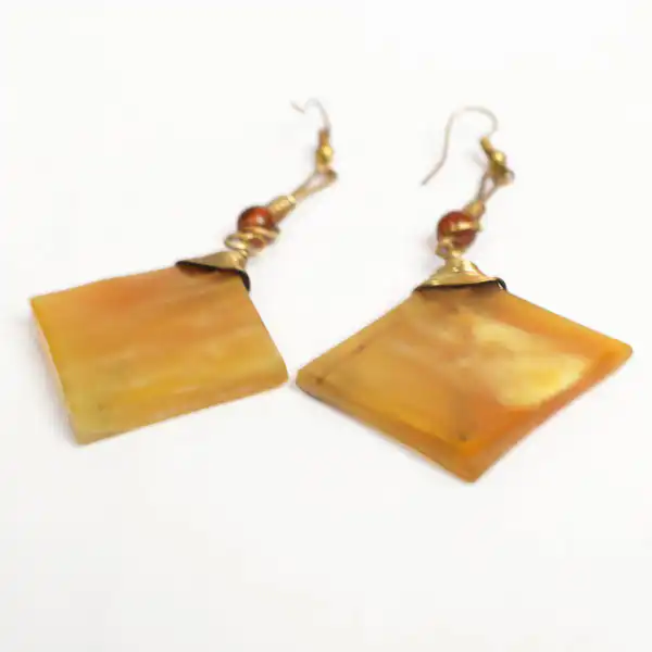 Ox Horn Diamond Earrings Decorated with Beads and Bronze – Handcrafted Jewelry at Baobabmart