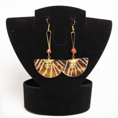 Vintage Half Moon Earrings – Ox Horn Earrings with Pink Beads at Baobabmart