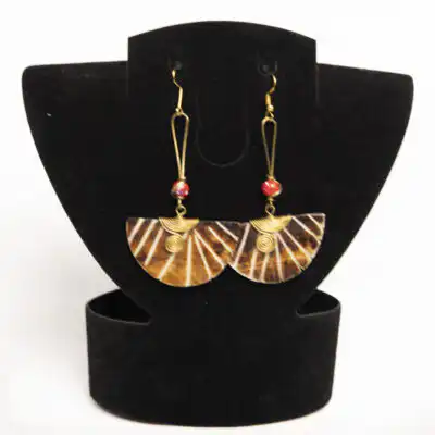 Vintage Half Moon Earrings – Ox Horn Earrings with Pink Beads at Baobabmart
