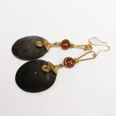 Pendant Earrings with Brown Beads