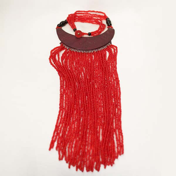 Red Vintage Leather Beads Necklace for sale at Baobabmart