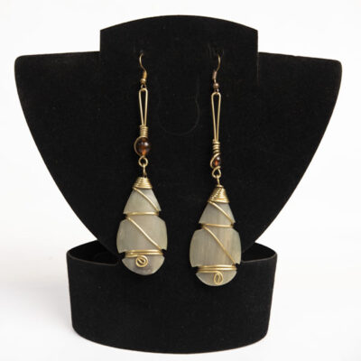 Stylish Ox Horn Earrings Decorated with Brown Beads - Available at Baobabmart