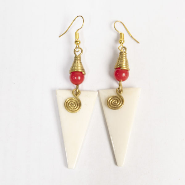 White triangle ox horn earring with small red beads1 Buy White Triangle Ox Horn Earrings with Red Beads Online