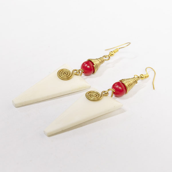White triangle ox horn earring with small red beads2 Buy White Triangle Ox Horn Earrings with Red Beads Online