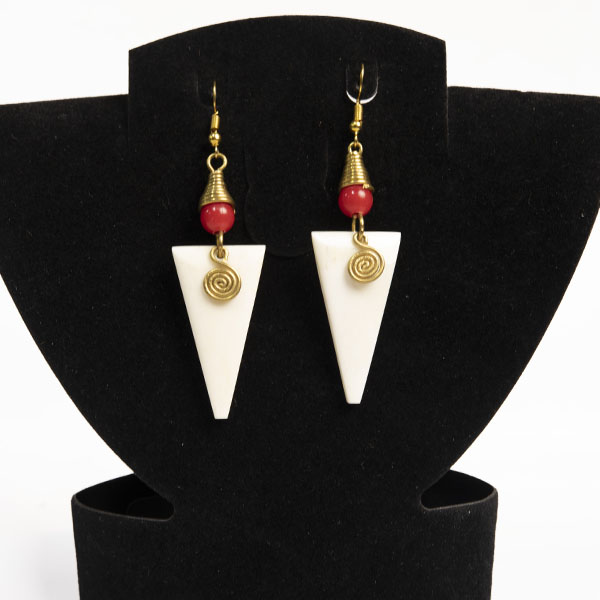 White triangle ox horn earring with small red beads3 Buy White Triangle Ox Horn Earrings with Red Beads Online