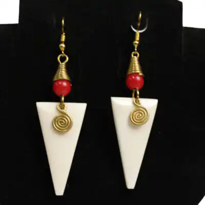 Buy White Triangle Ox Horn Earrings with Red Beads Online