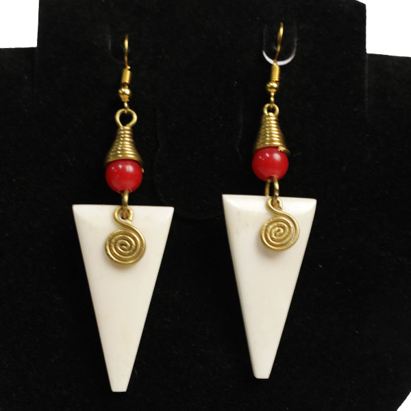 White triangle ox horn earring with small red beads4 Buy White Triangle Ox Horn Earrings with Red Beads Online