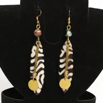Handmade Zebra Printed Ox Horn Earrings – Bold African-Inspired Jewelry for Any Occasion