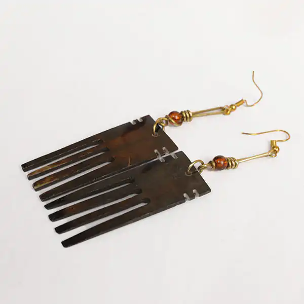African Inspired Comb Earrings - Comb Earrings Decorated with Beads