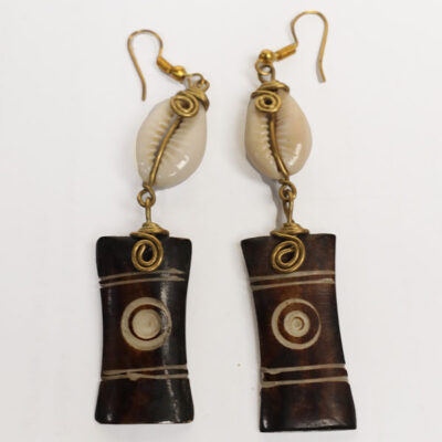 Elegant Handmade Ox Horn Earrings with Cowrie – Handcrafted African Earrings at Baobabmart