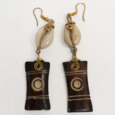 Elegant Handmade Ox Horn Earrings with Cowrie – Handcrafted African Earrings at Baobabmart