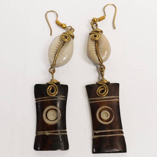 Elegant Handmade Ox Horn Earrings with Cowrie – Handcrafted African Earrings at Baobabmart
