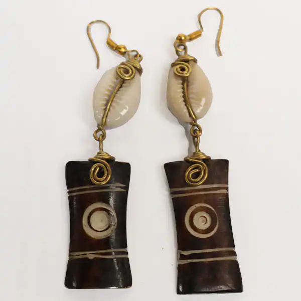 Elegant Handmade Ox Horn Earrings with Cowrie – Handcrafted African Earrings at Baobabmart