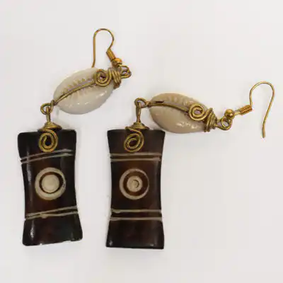 Elegant Handmade Ox Horn Earrings with Cowrie – Handcrafted African Earrings at Baobabmart