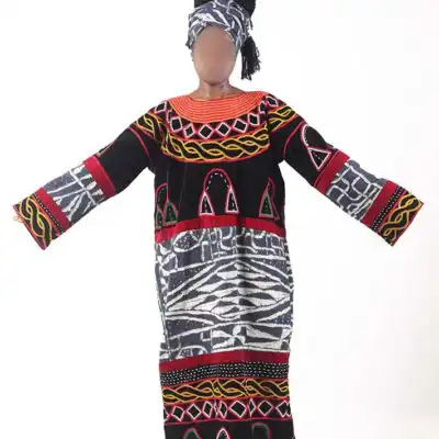 Traditional Thogu and Ndop Long-Sleeve Dress – Authentic African Fashion at Baobabmart