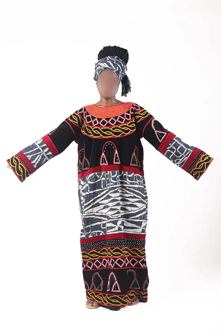 Traditional Thogu and Ndop Long-Sleeve Dress – Authentic African Fashion at Baobabmart