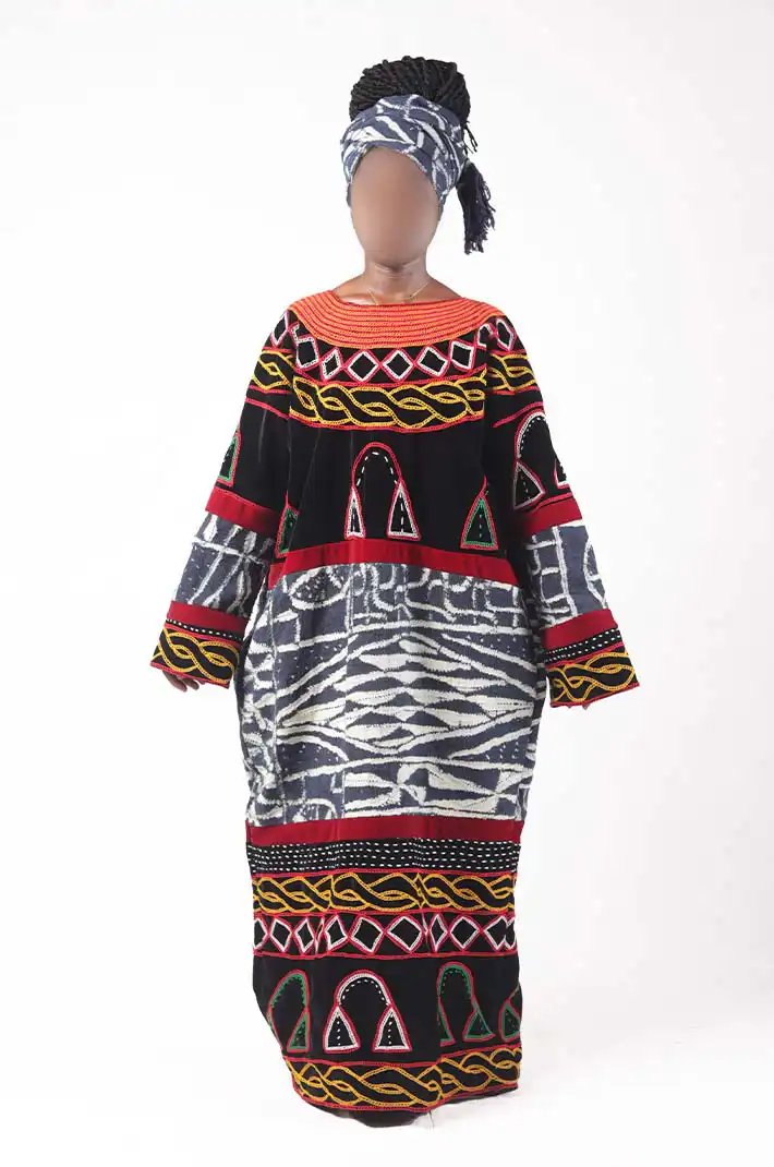 Traditional Thogu and Ndop Long-Sleeve Dress – Authentic African Fashion at Baobabmart