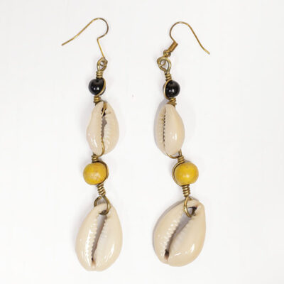 Black and Yellow Beads Cowrie Pendant Earrings – Handcrafted African Jewelry at Baobabmart