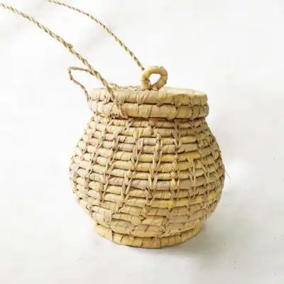 Cesta africana redonda con tapa | Cesta africana hecha a mano