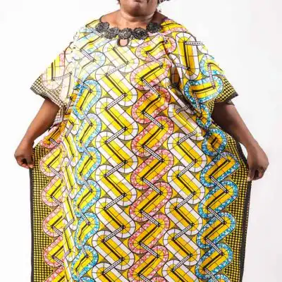 Ankara Boubou with Black Embroidery on Neck – Stylish African Wear Available at Baobabmart
