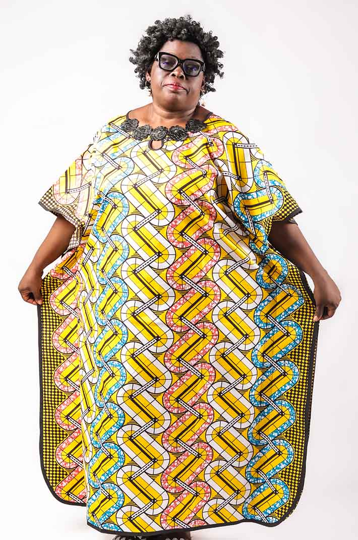 Ankara Boubou with Black Embroidery on Neck Women Ankara Boubou XXS  Women