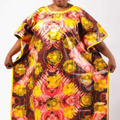Brown and Yellow Boubou for Women – Elegant African Attire Available at Baobabmart