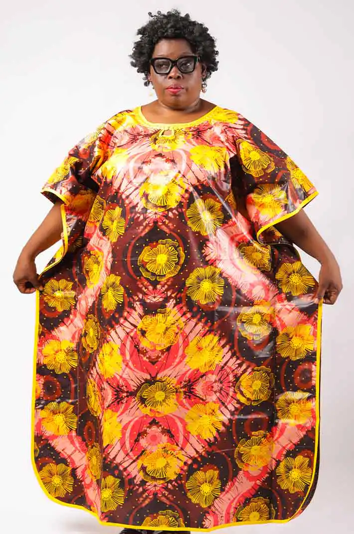 Brown and Yellow Boubou for Women – Elegant African Attire Available at Baobabmart