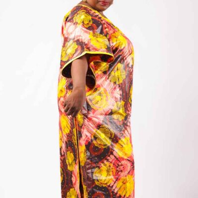 Brown and Yellow Boubou for Women – Elegant African Attire Available at Baobabmart